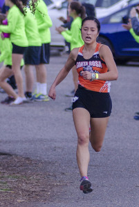 Athlete prepares for pole vault on a track with others watching.