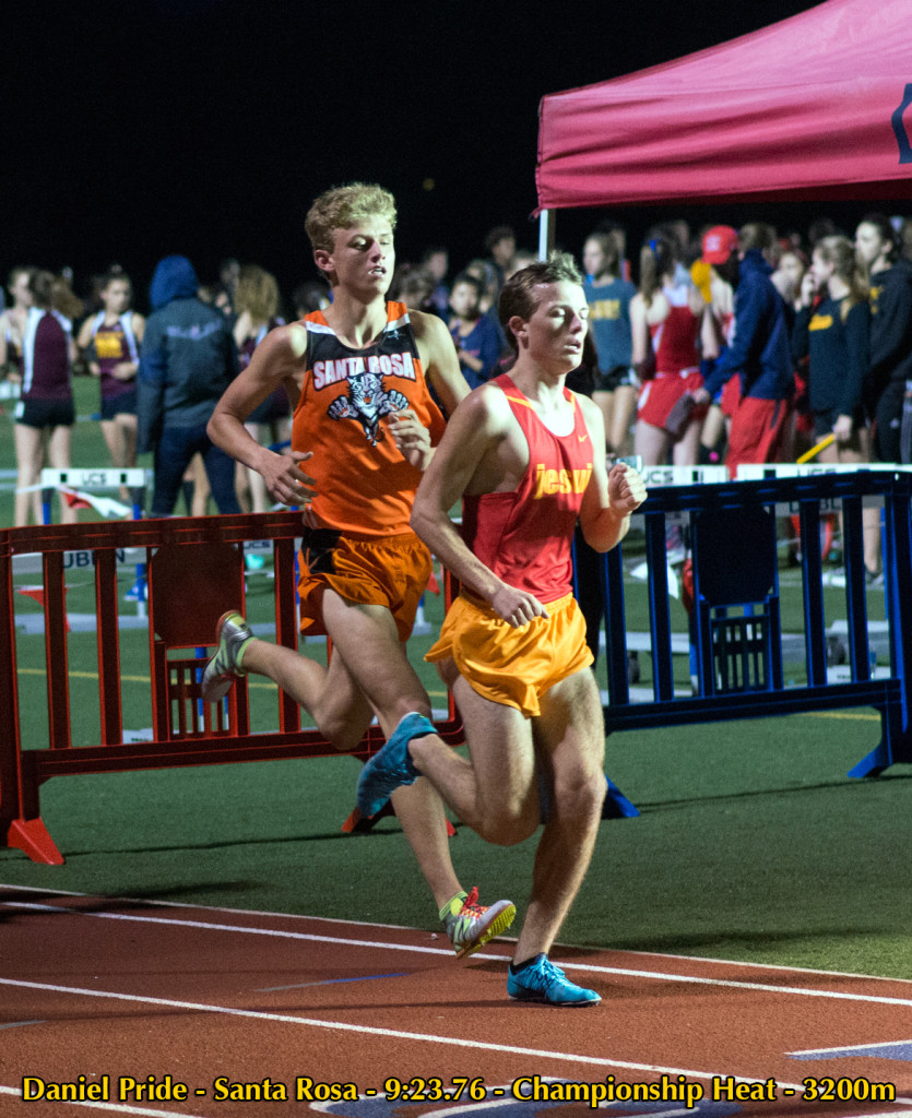 Athlete prepares for pole vault on a track with others watching.
