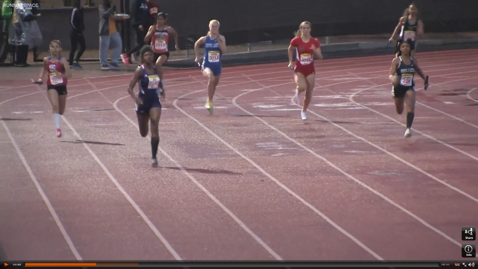 Athlete prepares for pole vault on a track with others watching.