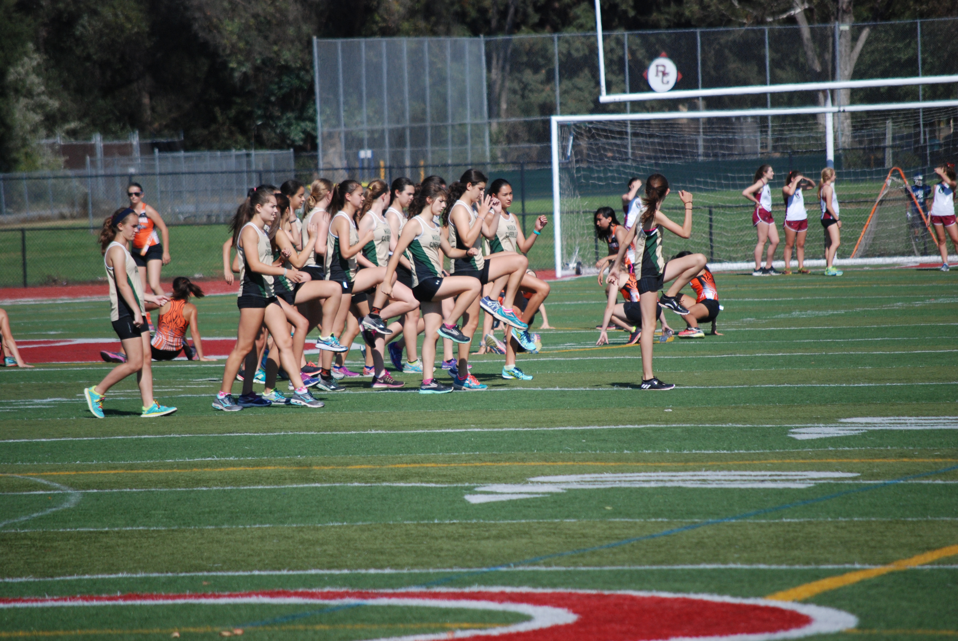 Athlete prepares for pole vault on a track with others watching.