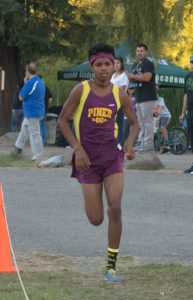 Athlete prepares for pole vault on a track with others watching.