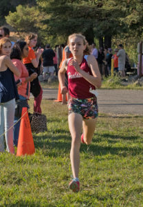 Athlete prepares for pole vault on a track with others watching.