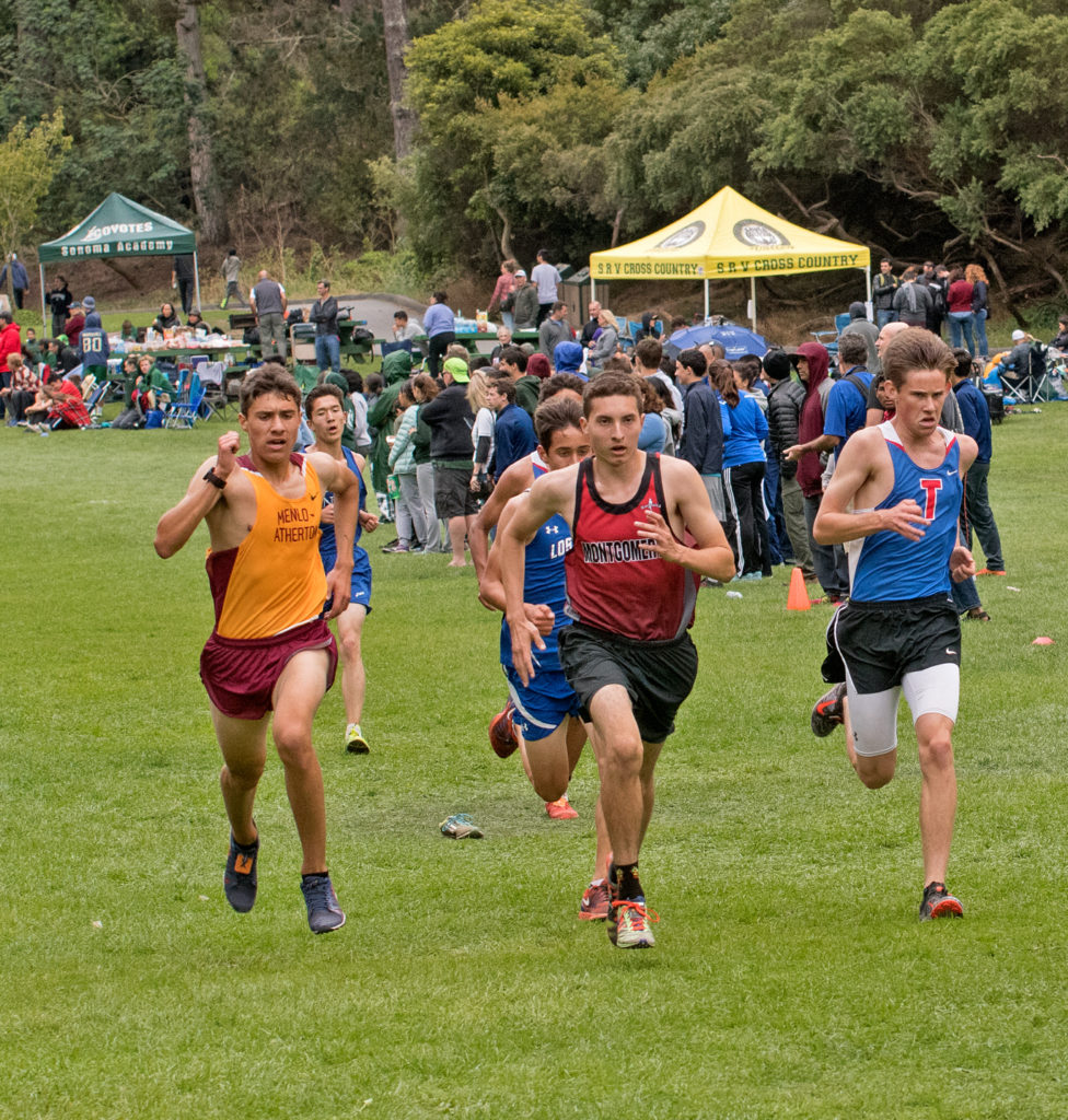 Athlete prepares for pole vault on a track with others watching.