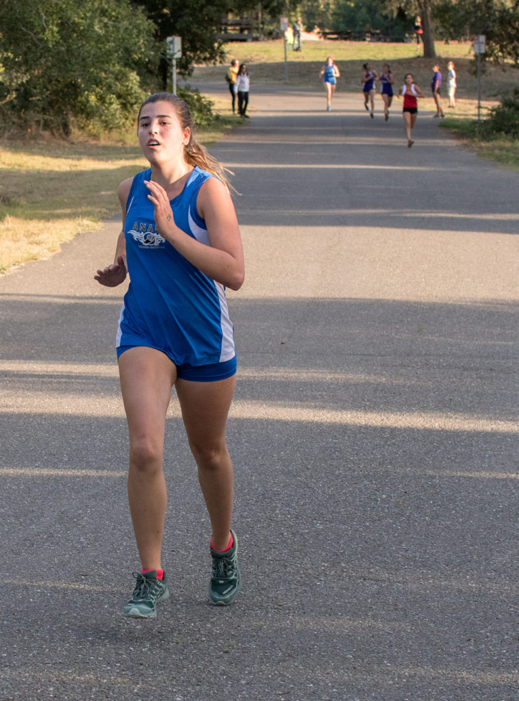 Athlete prepares for pole vault on a track with others watching.
