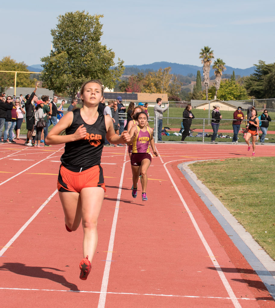 Athlete prepares for pole vault on a track with others watching.