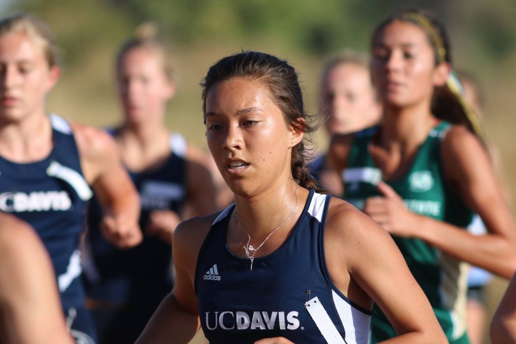 Athlete prepares for pole vault on a track with others watching.