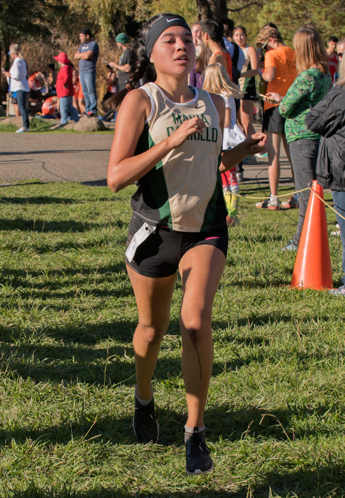 Athlete prepares for pole vault on a track with others watching.