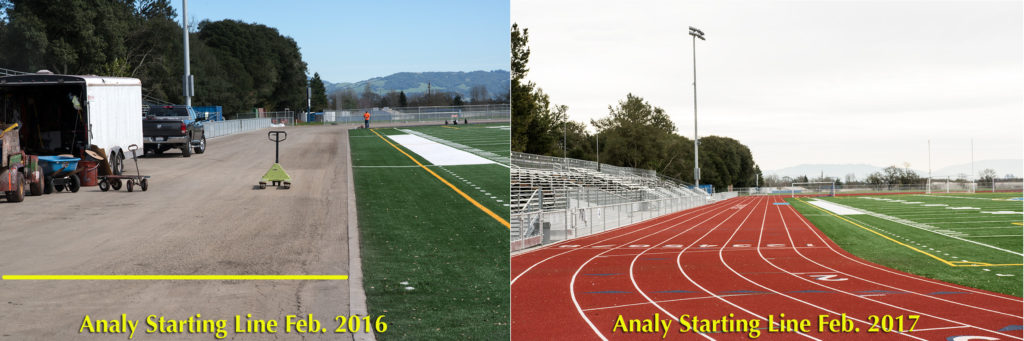 Athlete prepares for pole vault on a track with others watching.