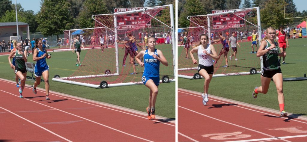 Athlete prepares for pole vault on a track with others watching.