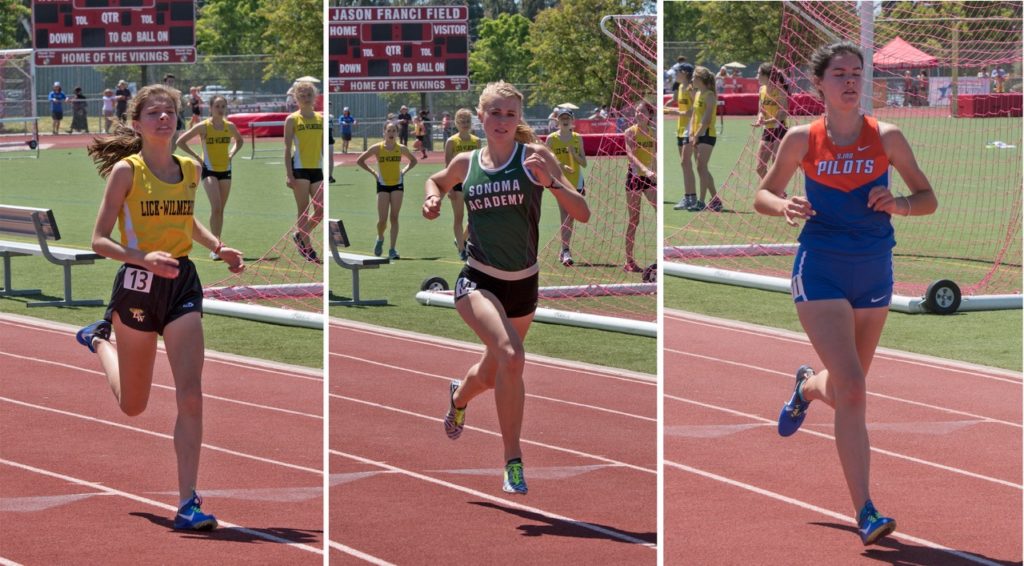 Athlete prepares for pole vault on a track with others watching.