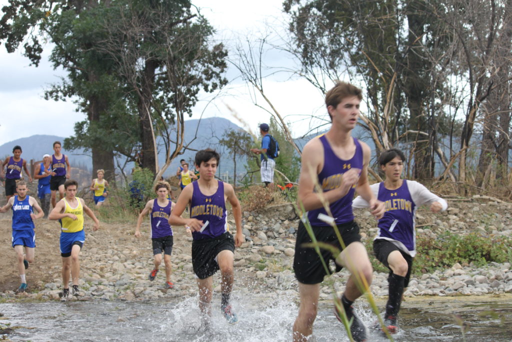 Athlete prepares for pole vault on a track with others watching.