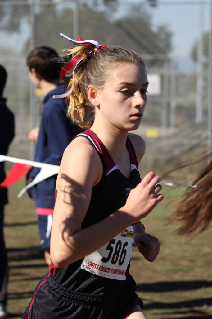 Athlete prepares for pole vault on a track with others watching.