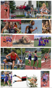 Athlete prepares for pole vault on a track with others watching.