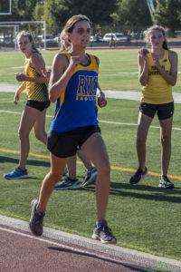 Athlete prepares for pole vault on a track with others watching.