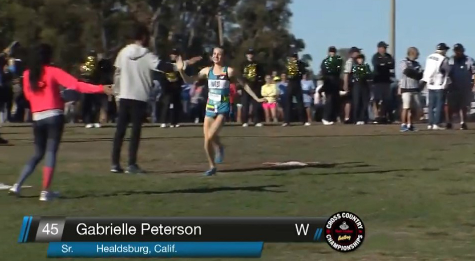 Athlete prepares for pole vault on a track with others watching.