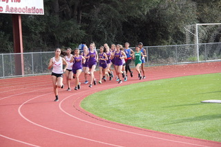 Athlete prepares for pole vault on a track with others watching.
