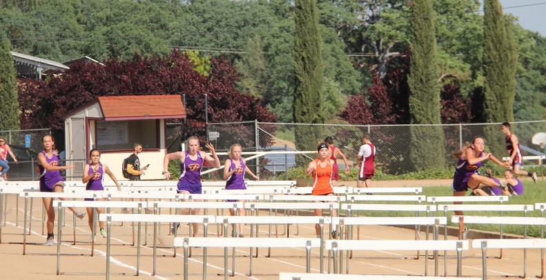 Athlete prepares for pole vault on a track with others watching.