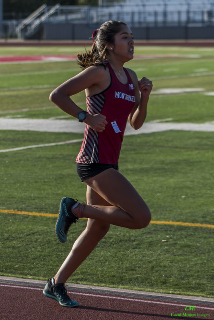 Athlete prepares for pole vault on a track with others watching.