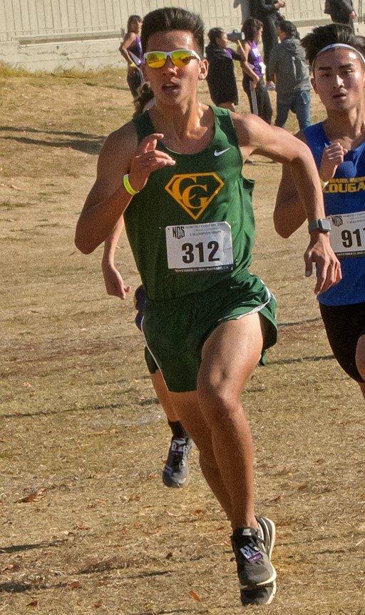 Athlete prepares for pole vault on a track with others watching.